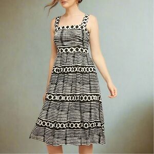 Tracy Reese x Anthropologie San Antonio Square Neck Abstract Print Midi Dress S